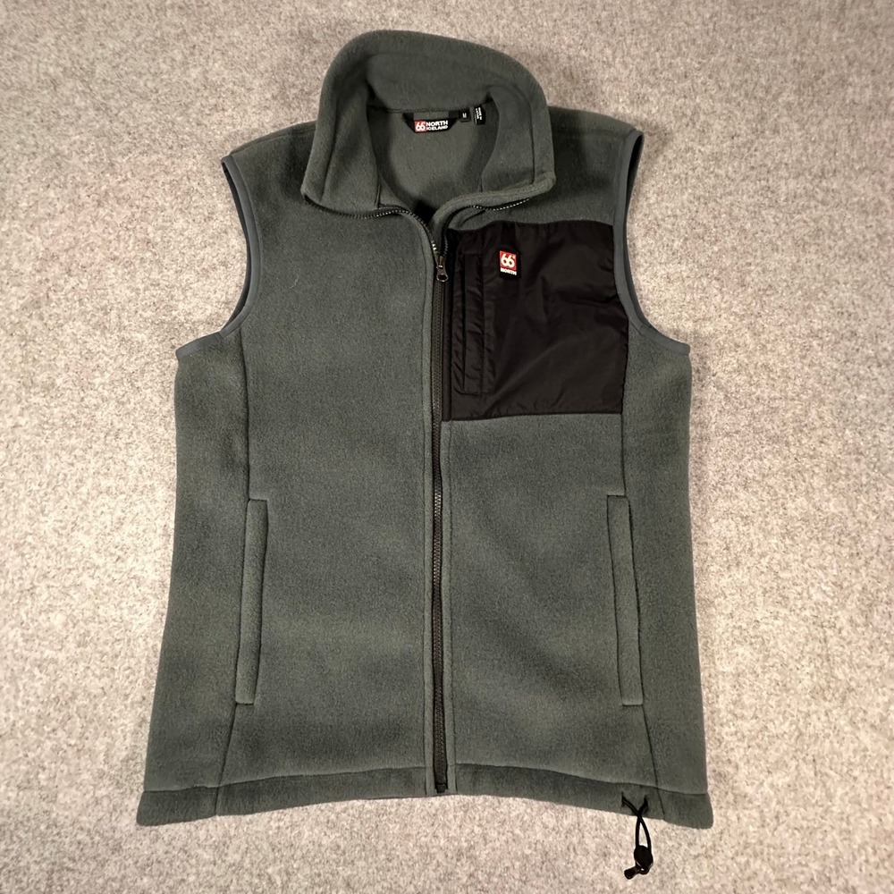 66 North Iceland Tindur Shearling Grey Fleece Vest Mens Medium Full Zip Jacket